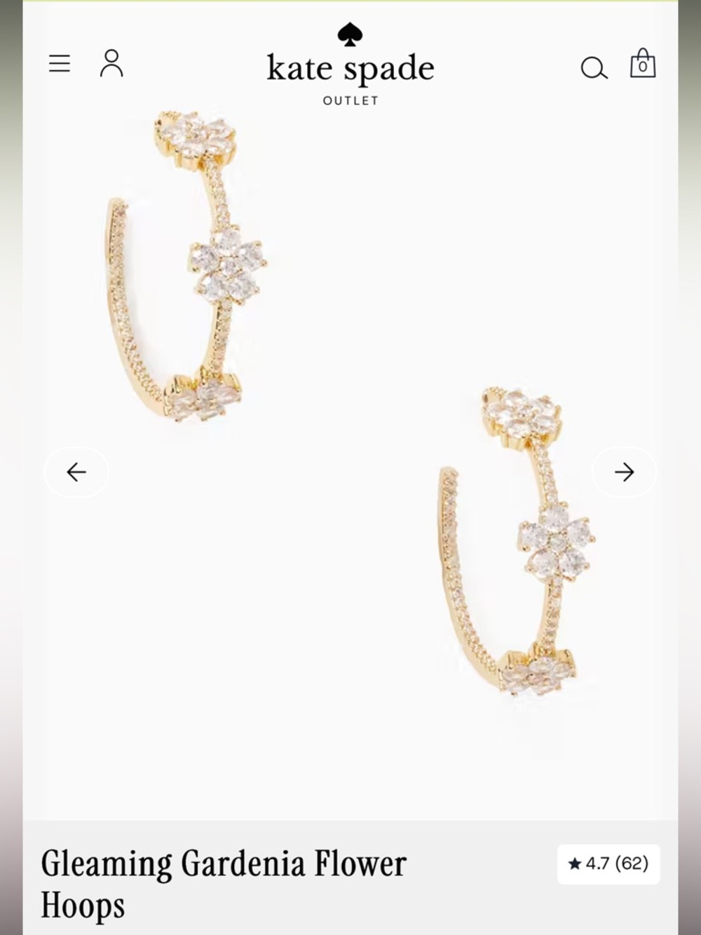 kate spade Gleaming Gardenia Flower Hoop Earrings - NWOT/Never Worn